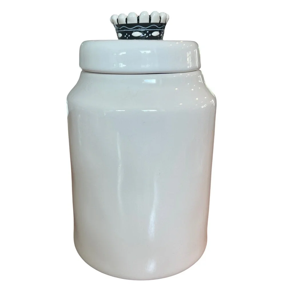 Rae Dunn GOOD DOG Ceramic Pet Treat Canister White Black Crown Lid Magenta